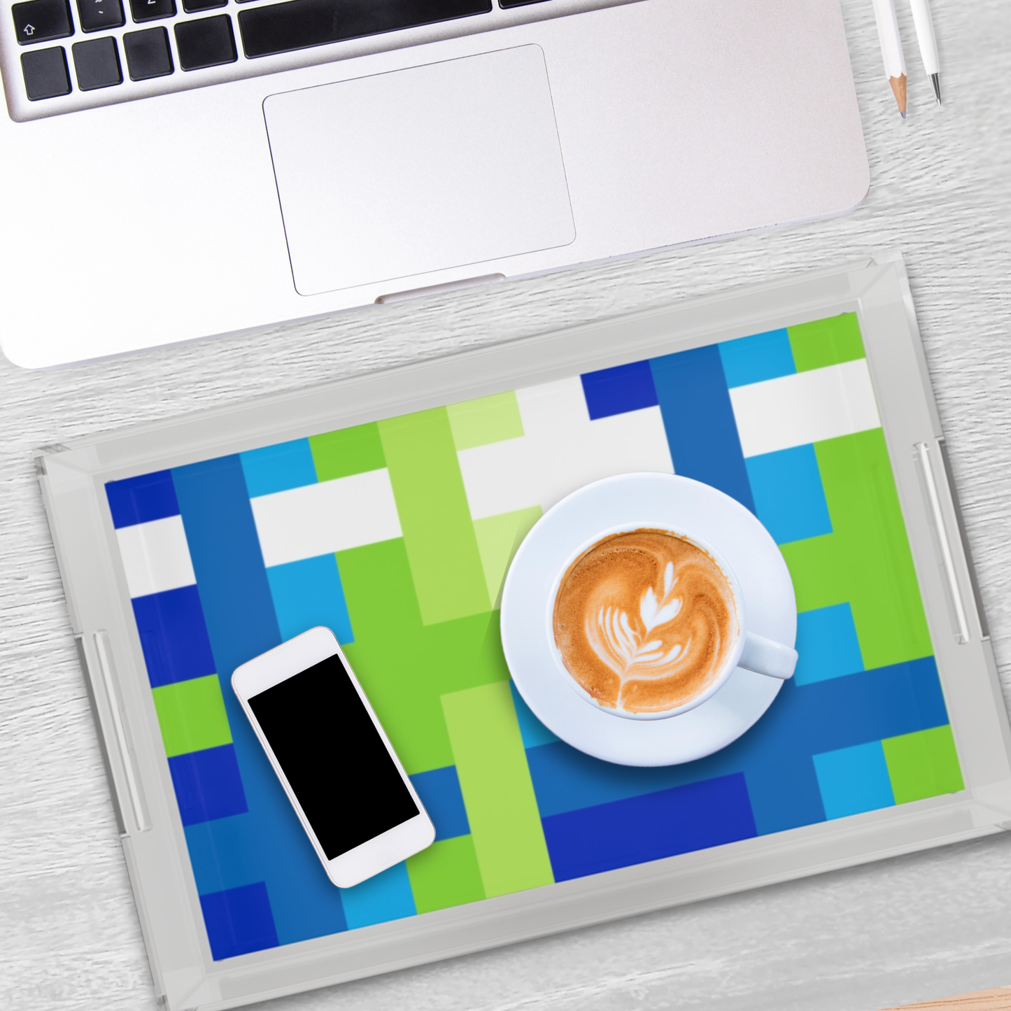 Modern Acrylic Tray with Bold Geometric Artwork