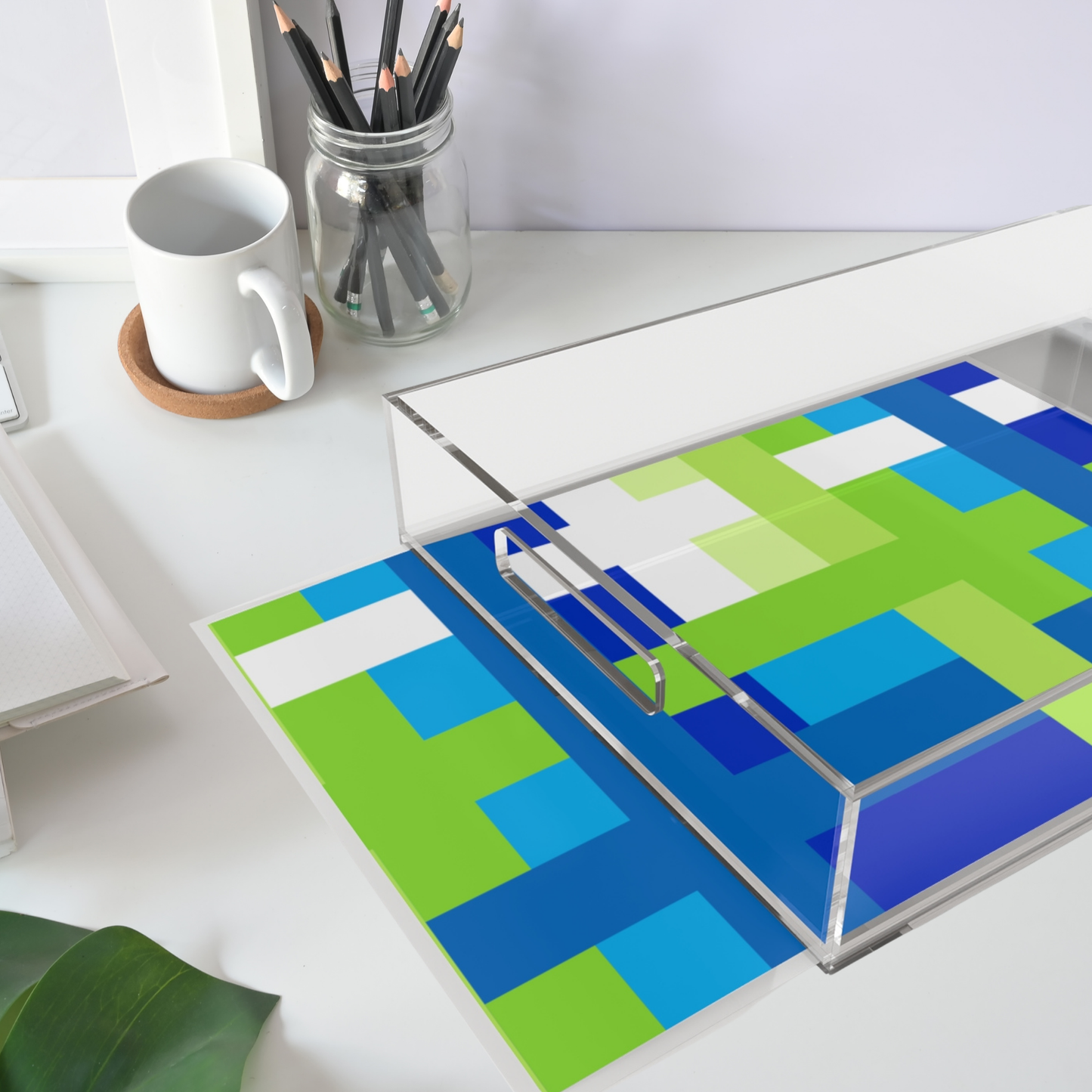 Modern Acrylic Tray with Bold Geometric Artwork