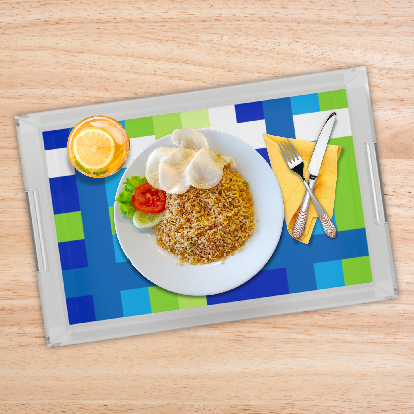 Modern Acrylic Tray with Bold Geometric Artwork