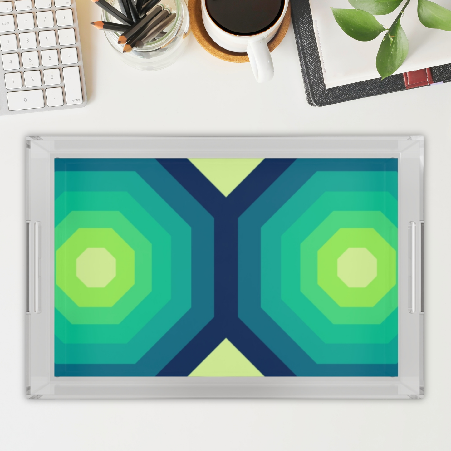 Modern Acrylic Tray with Bold Geometric Artwork