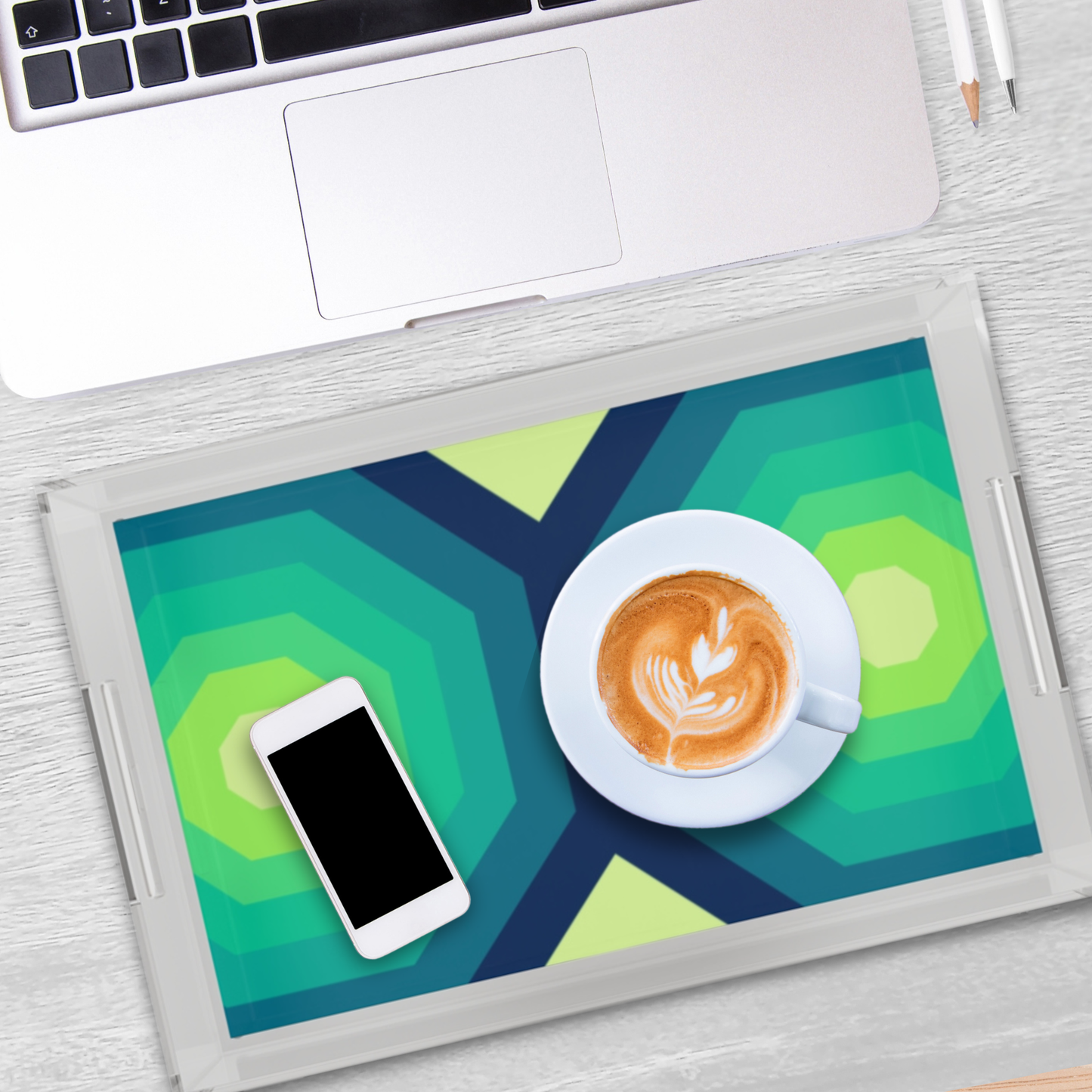 Modern Acrylic Tray with Bold Geometric Artwork