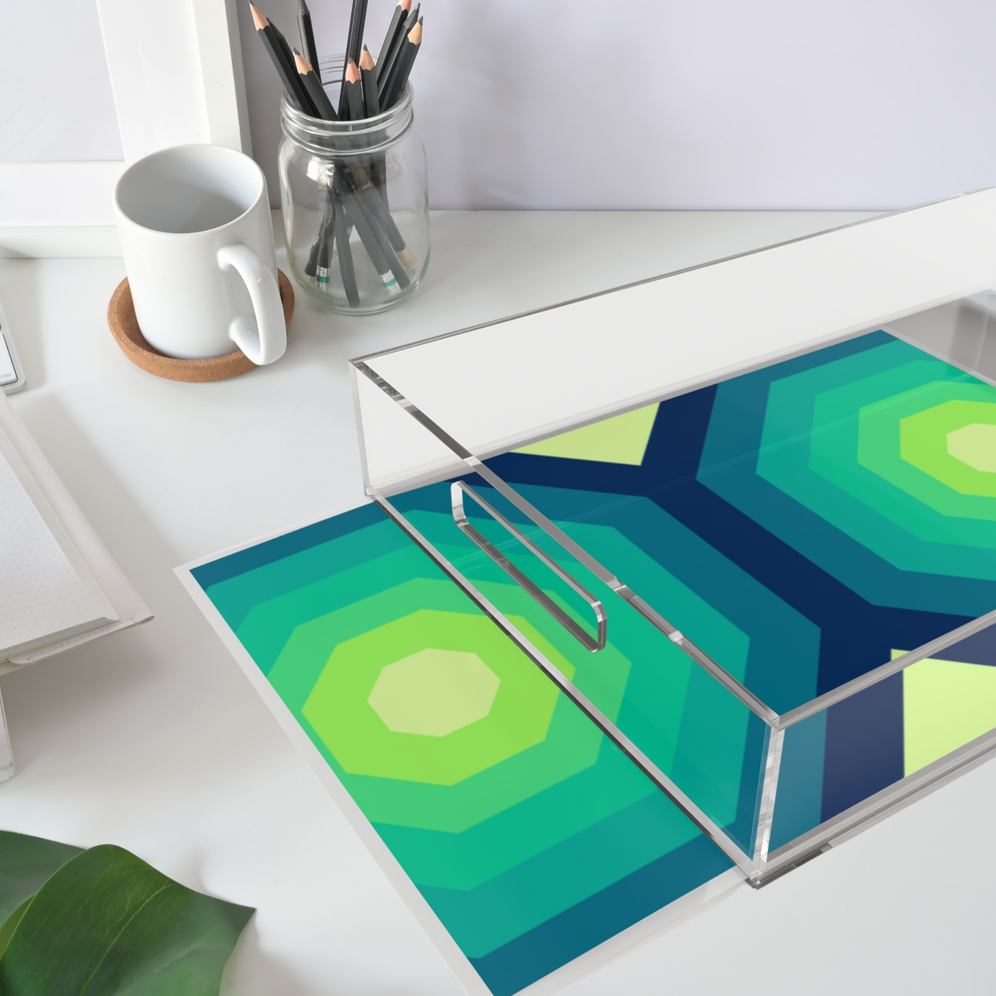 Modern Acrylic Tray with Bold Geometric Artwork