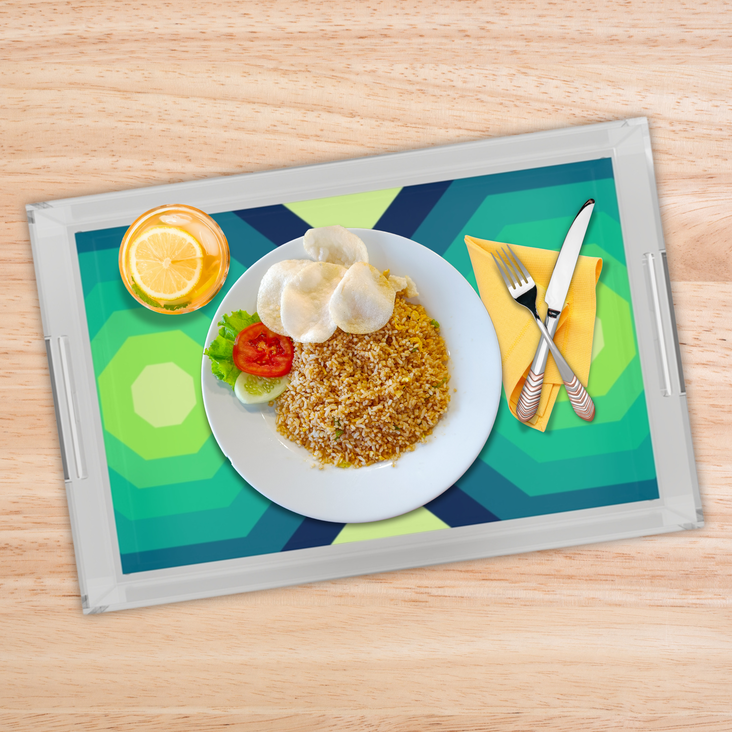 Modern Acrylic Tray with Bold Geometric Artwork