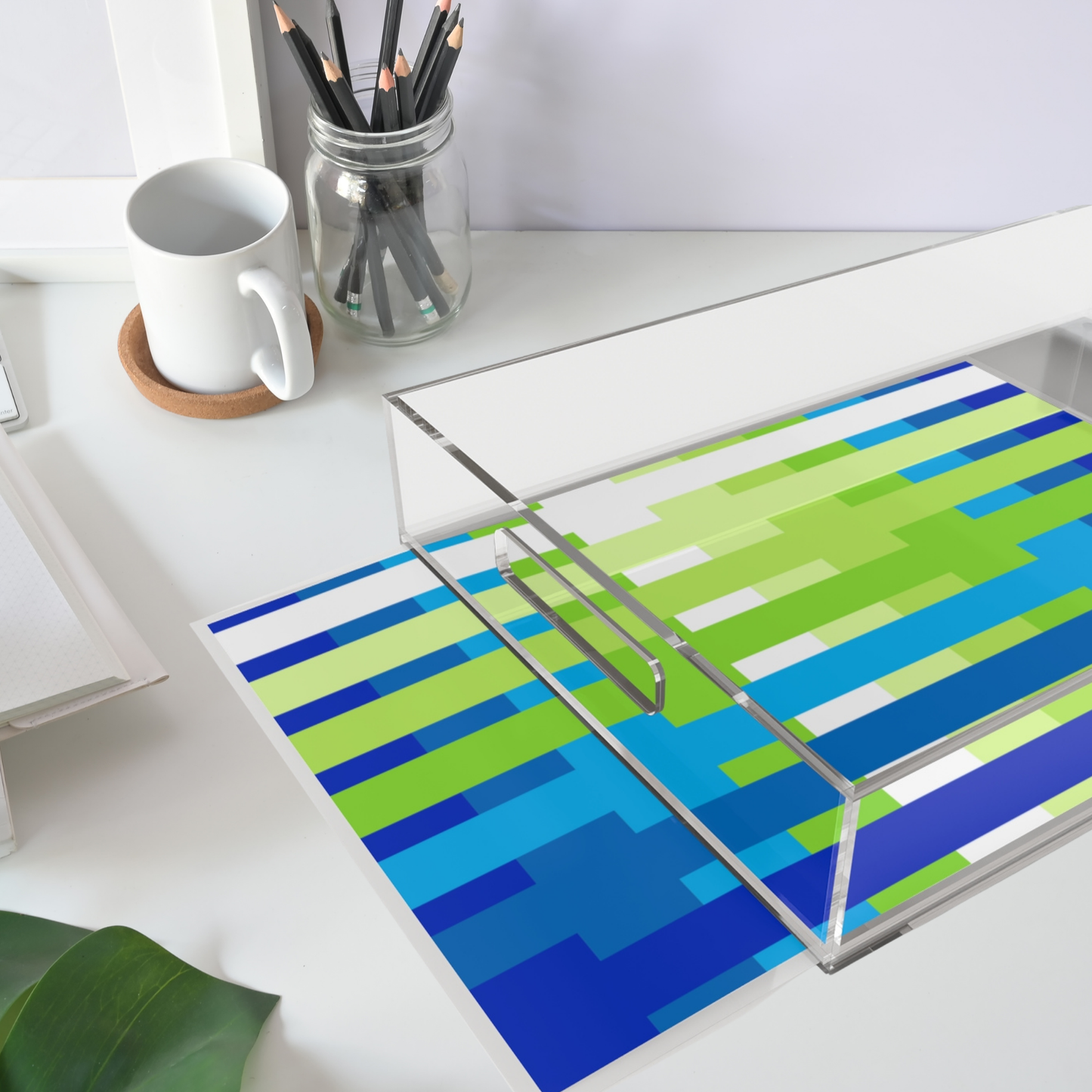 Modern Acrylic Tray with Bold Geometric Artwork