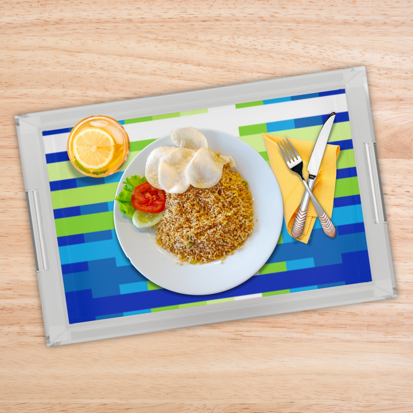 Modern Acrylic Tray with Bold Geometric Artwork