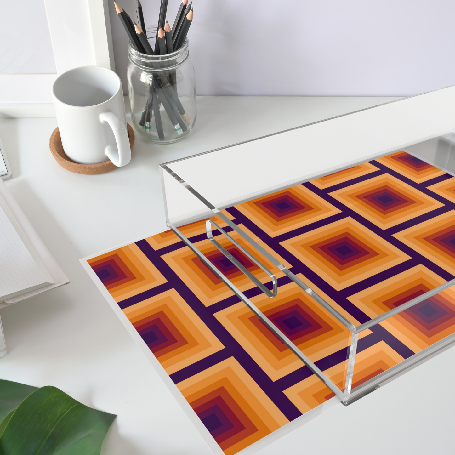 Modern Acrylic Tray with Bold Geometric Artwork