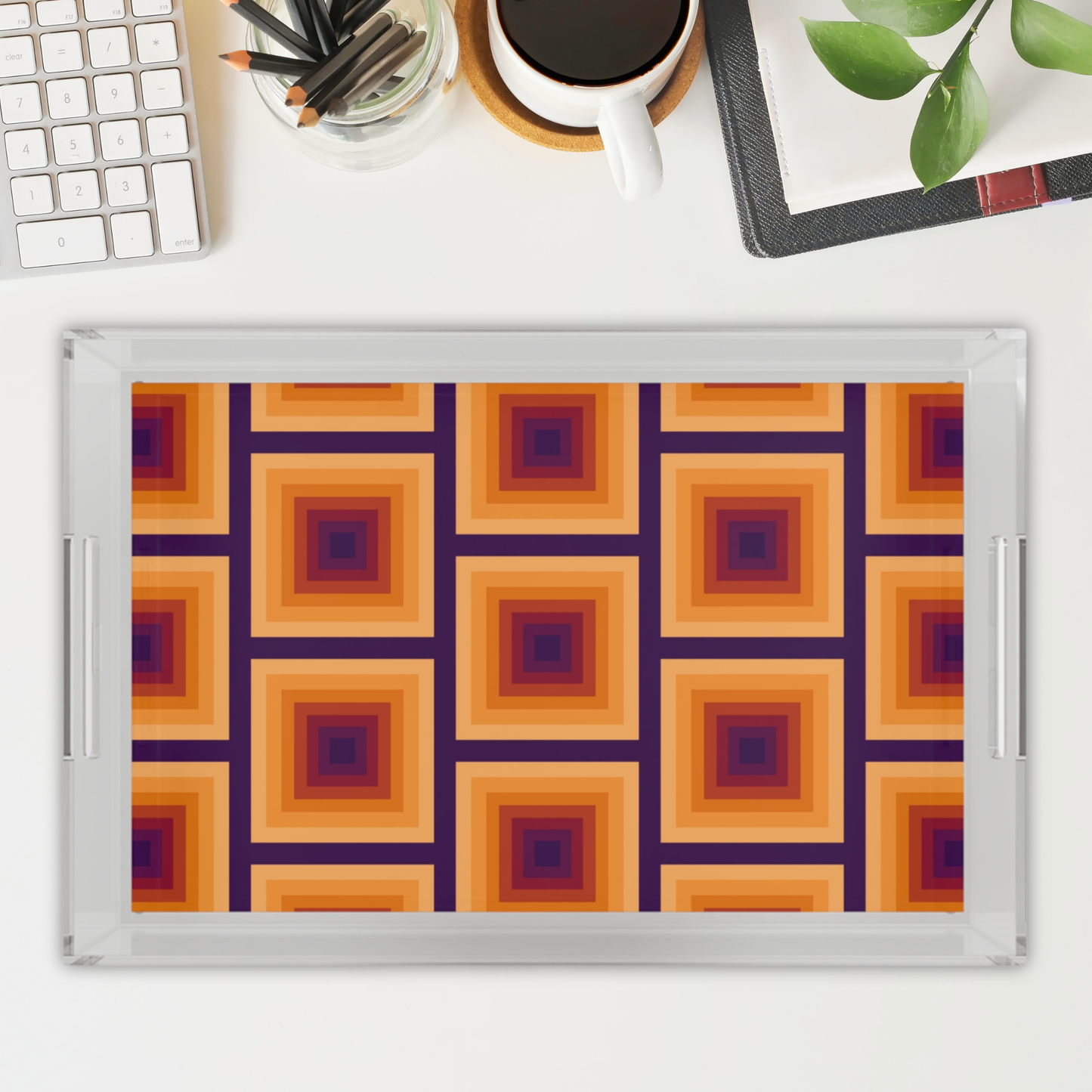 Modern Acrylic Tray with Bold Geometric Artwork