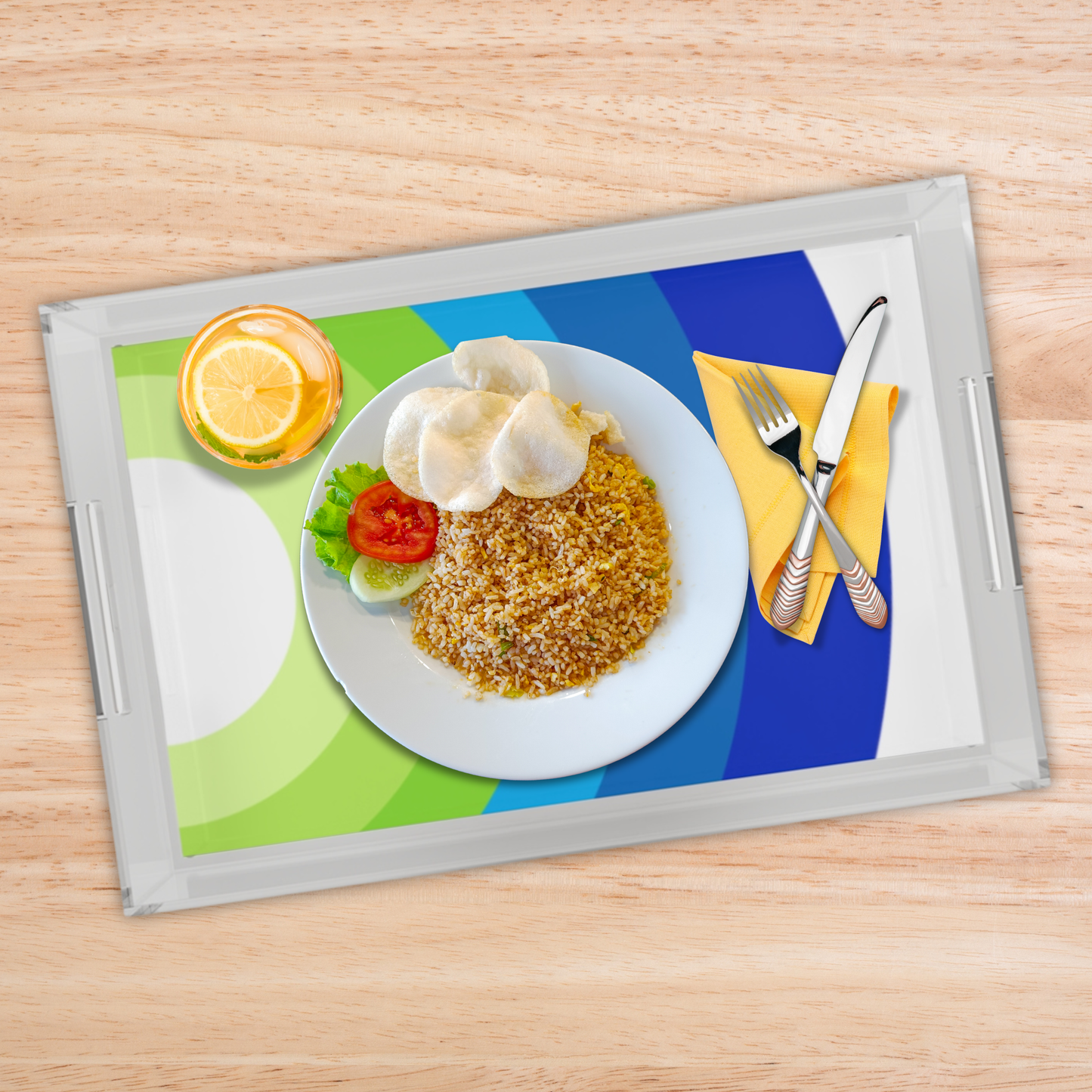 Modern Acrylic Tray with Bold Geometric Artwork