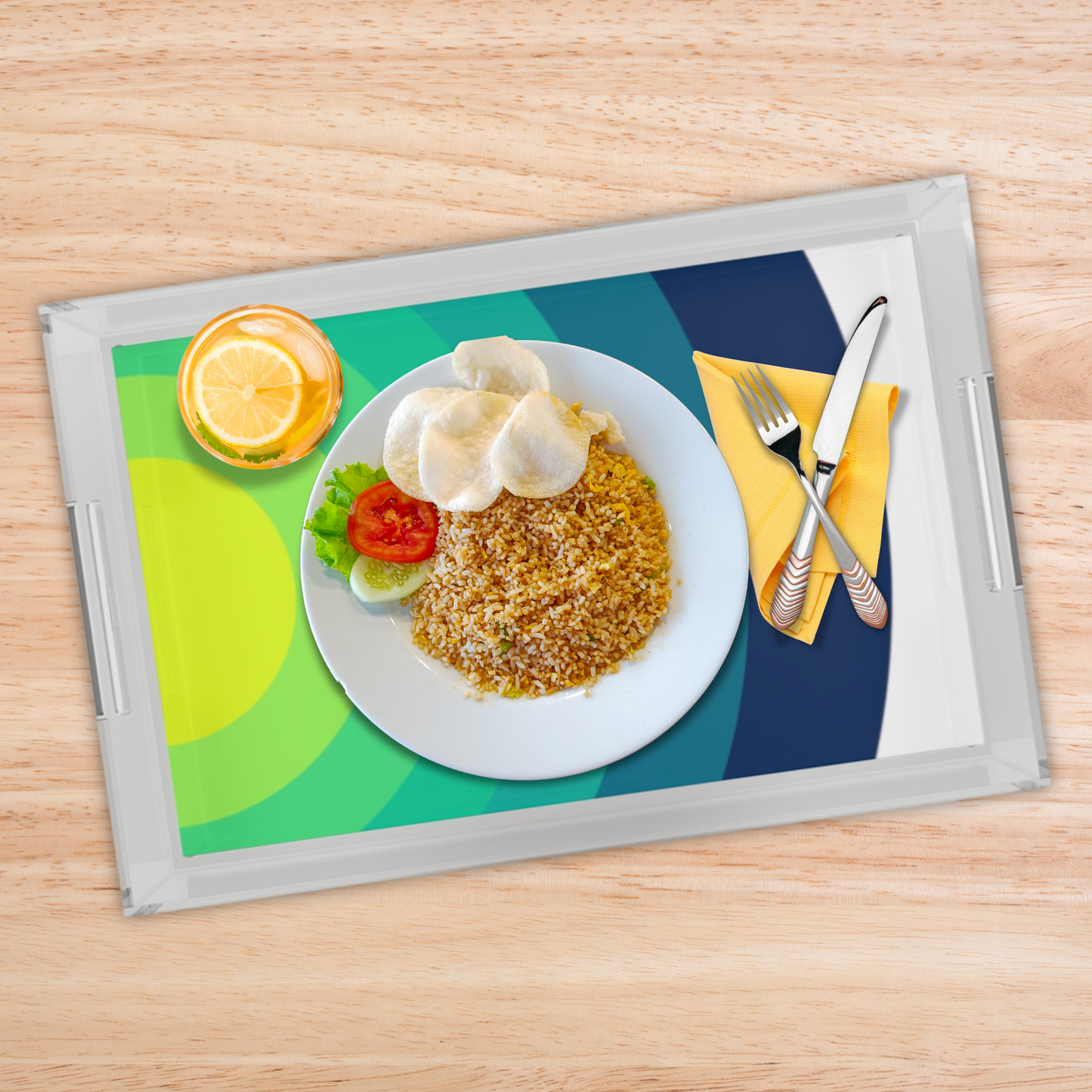 Modern Acrylic Tray with Bold Geometric Artwork