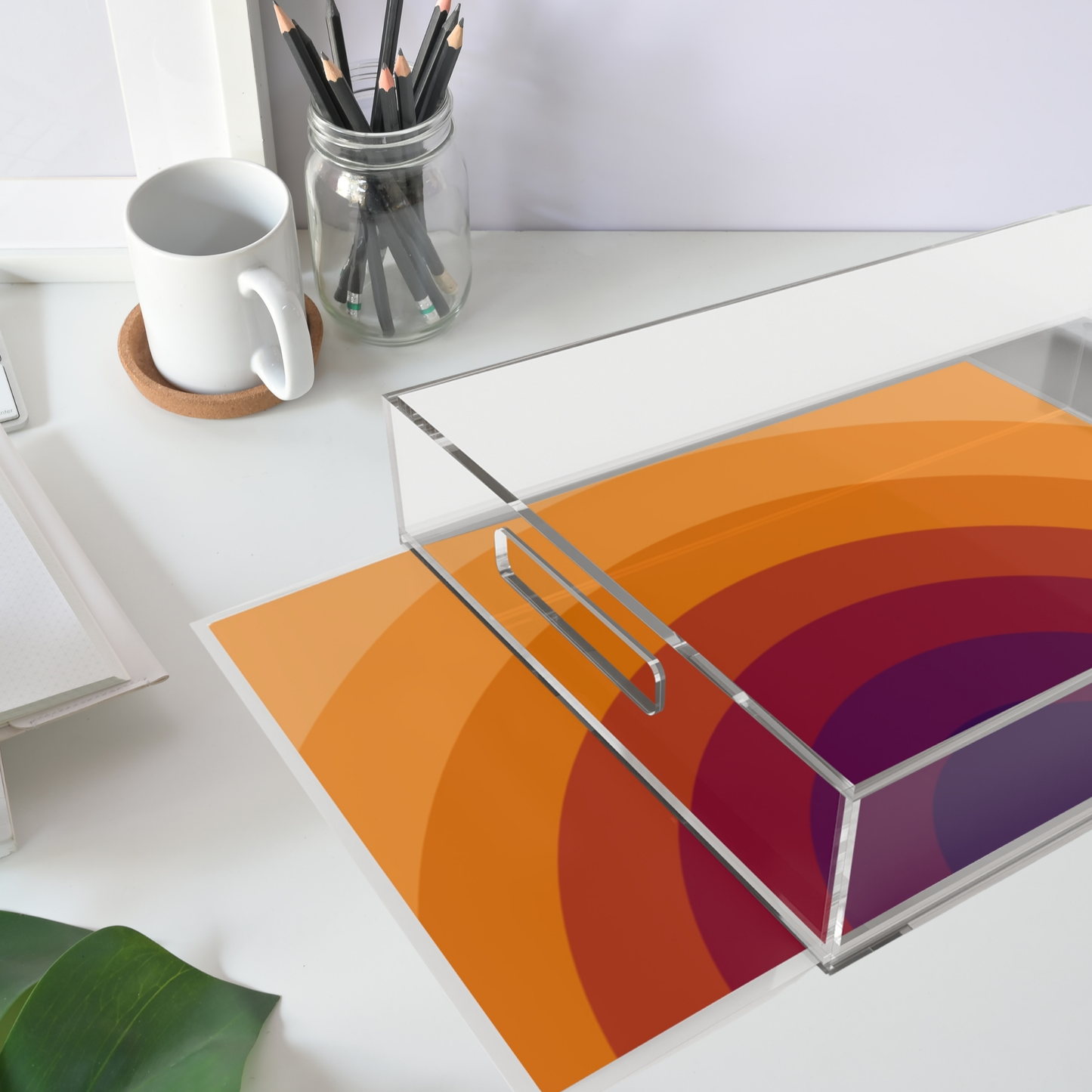 Modern Acrylic Tray with Bold Geometric Artwork