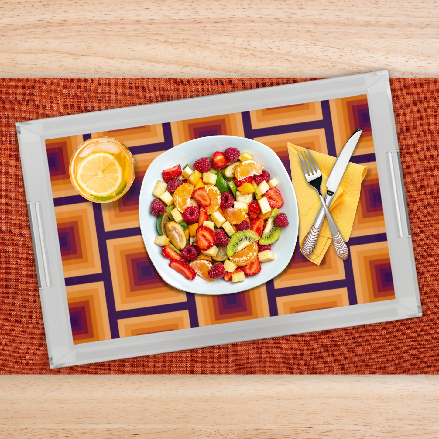 Modern Acrylic Tray with Bold Geometric Artwork