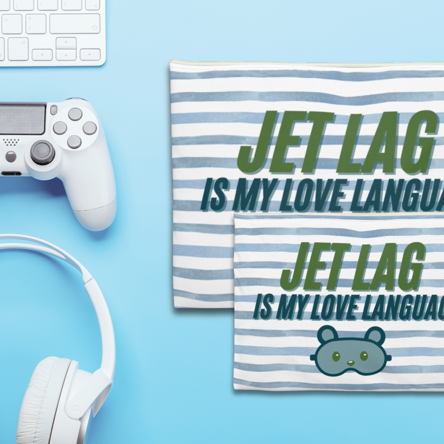 Jet Lag is my Love Language [Blue] - Flat Accessory Pouch | Style, Color, and Everyday Function