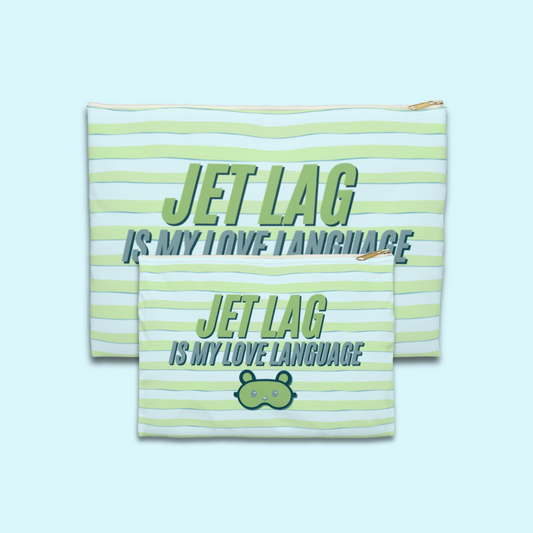 Jet Lag is my Love Language  [Green] - Flat Accessory Pouch | Style, Color, and Everyday Function
