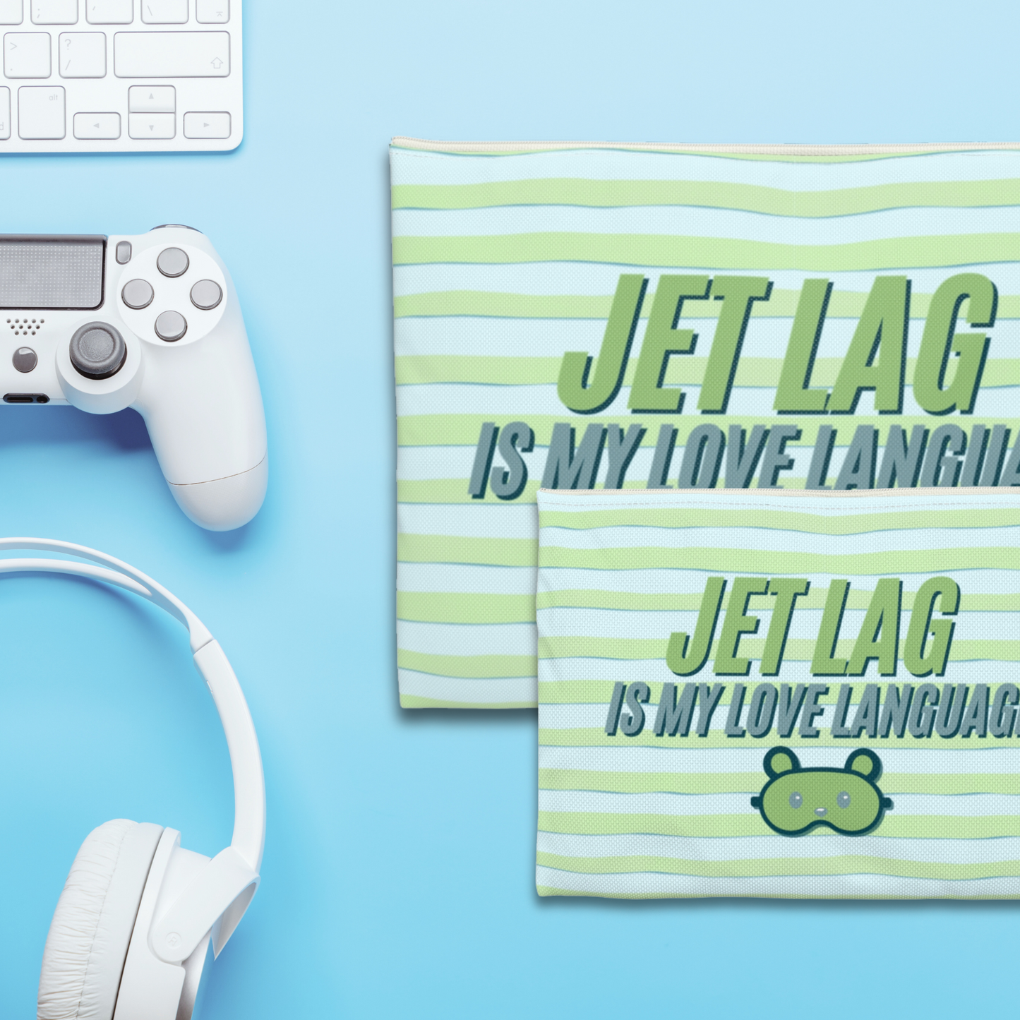 Jet Lag is my Love Language  [Green] - Flat Accessory Pouch | Style, Color, and Everyday Function