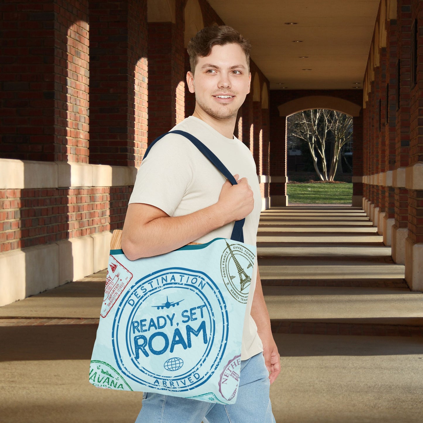 Ready, Set, Roam – Passport Stamp Tote Bag – 3 Sizes | Designed for Adventurers!