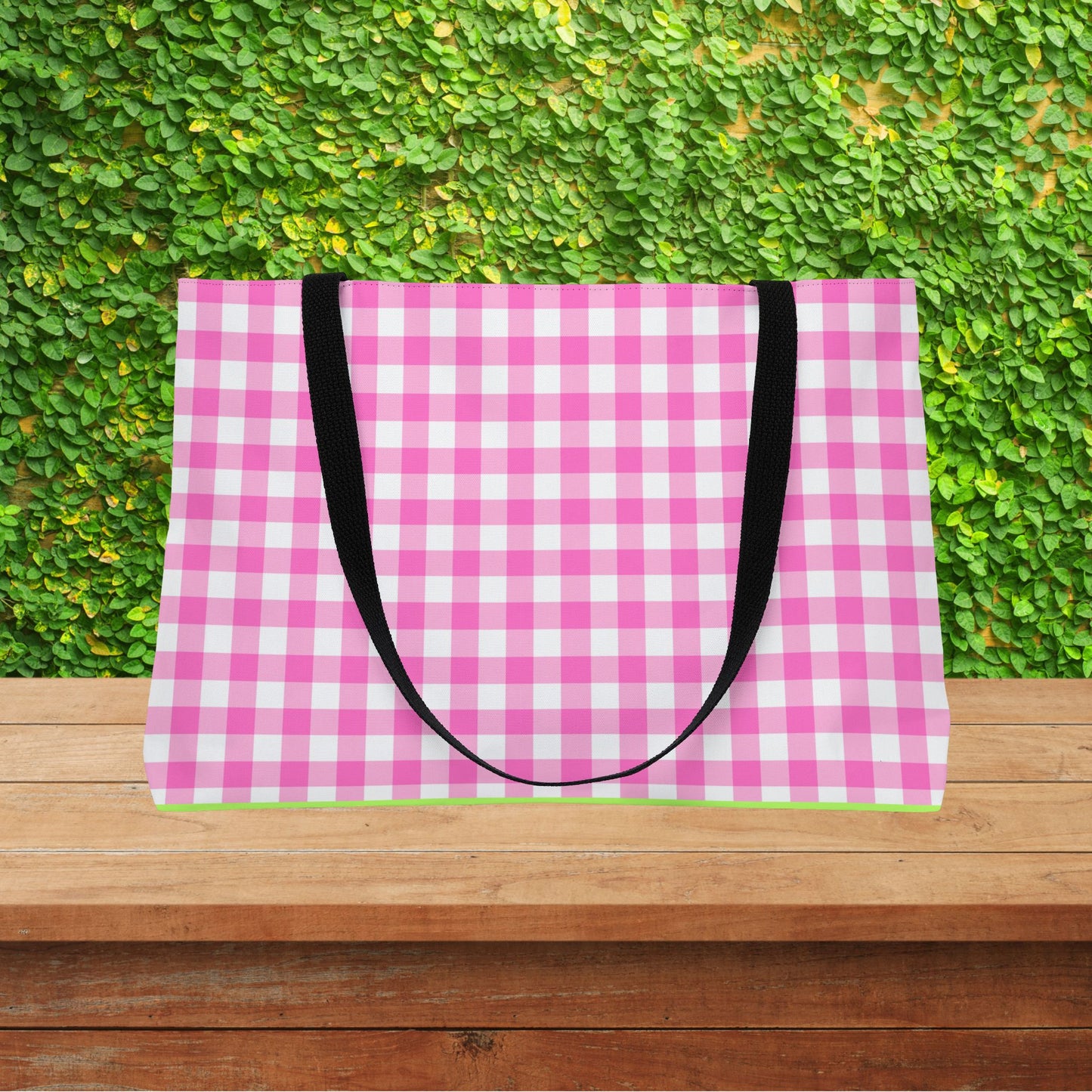 Gingham LOVE XL Tote Bag – Pink & Green | Oversized  Carry-All | Carry-All Weekender Beach Tote