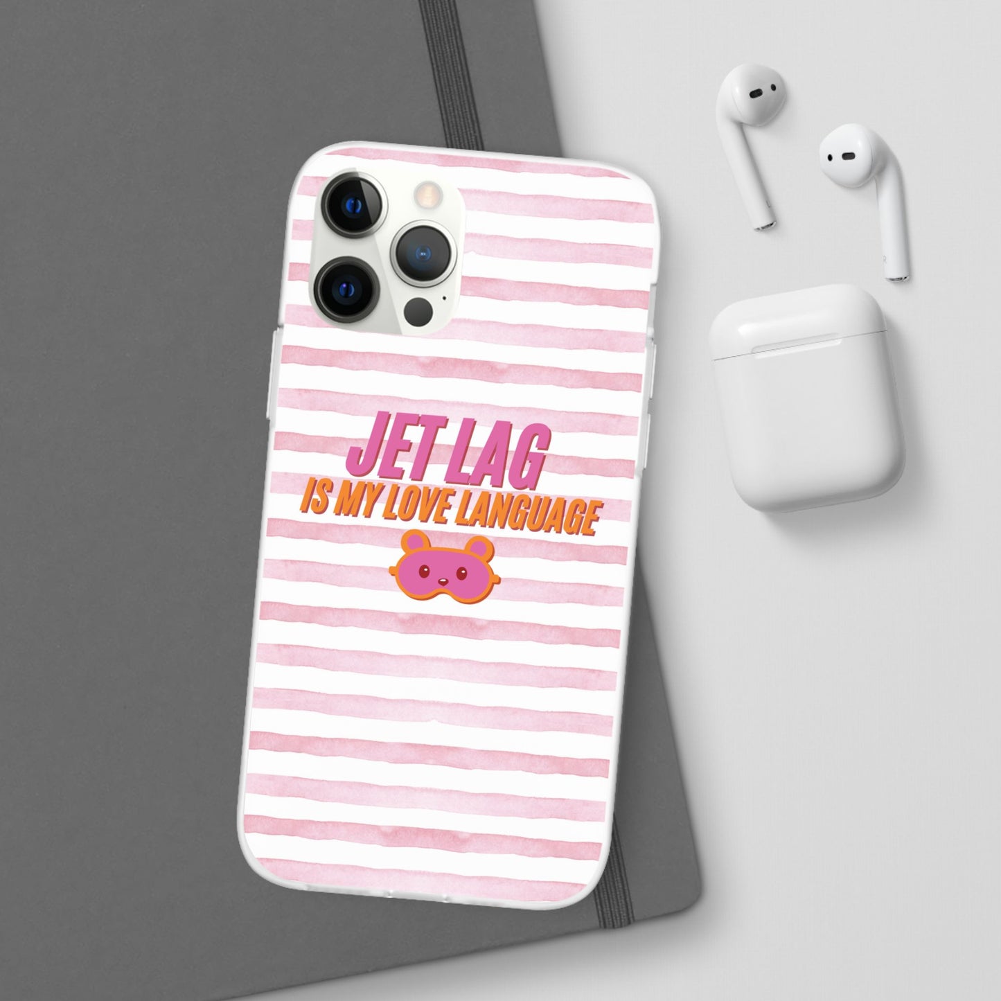 Phone Case - Jetlag is My Love Language Pink Stripe Flexi Case