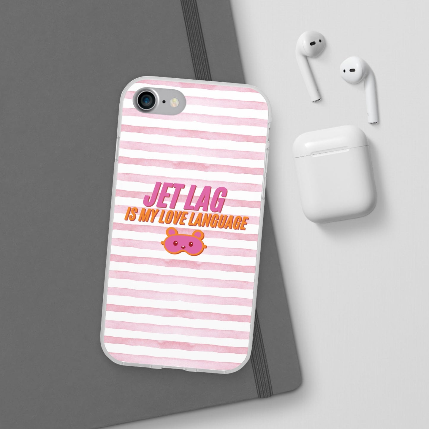 Phone Case - Jetlag is My Love Language Pink Stripe Flexi Case