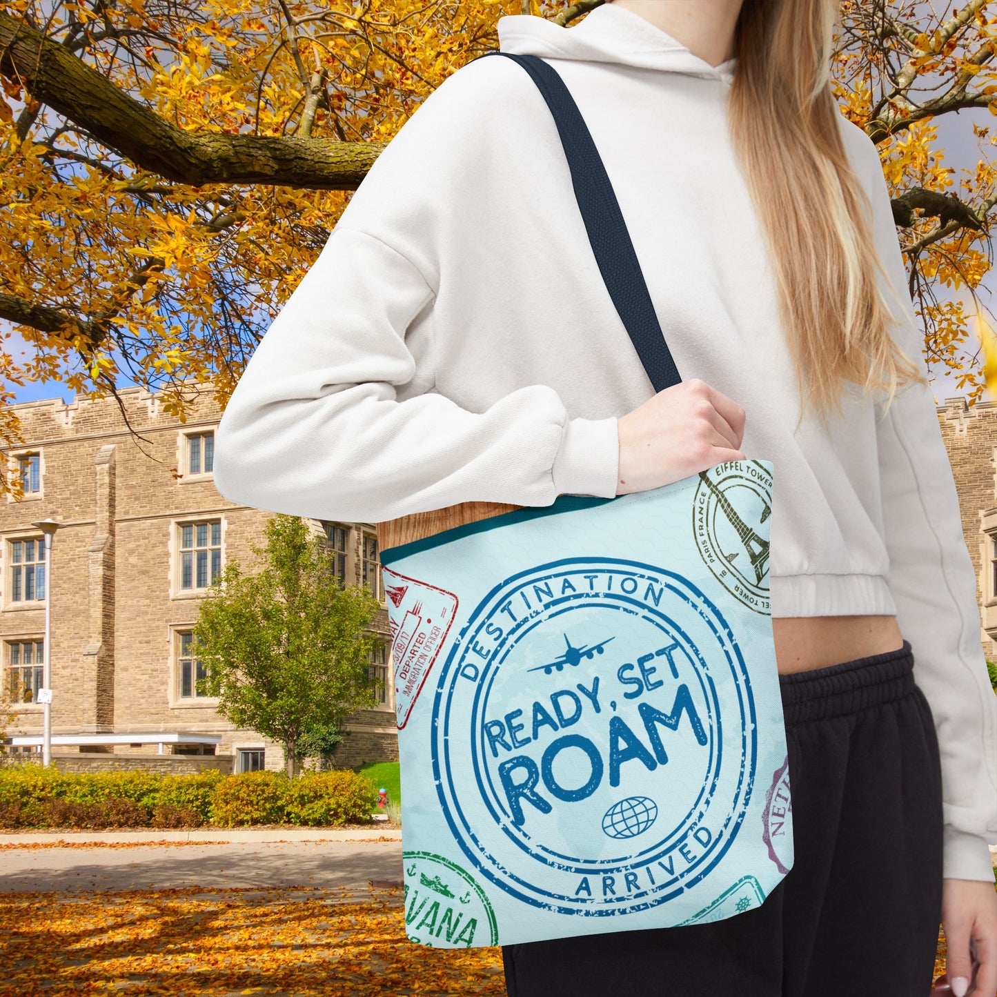 Ready, Set, Roam – Passport Stamp Tote Bag – 3 Sizes | Designed for Adventurers!