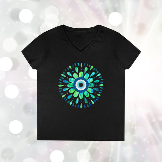 Evil Eye Charm V-Neck T-Shirt – Protective Style Meets Everyday Comfort