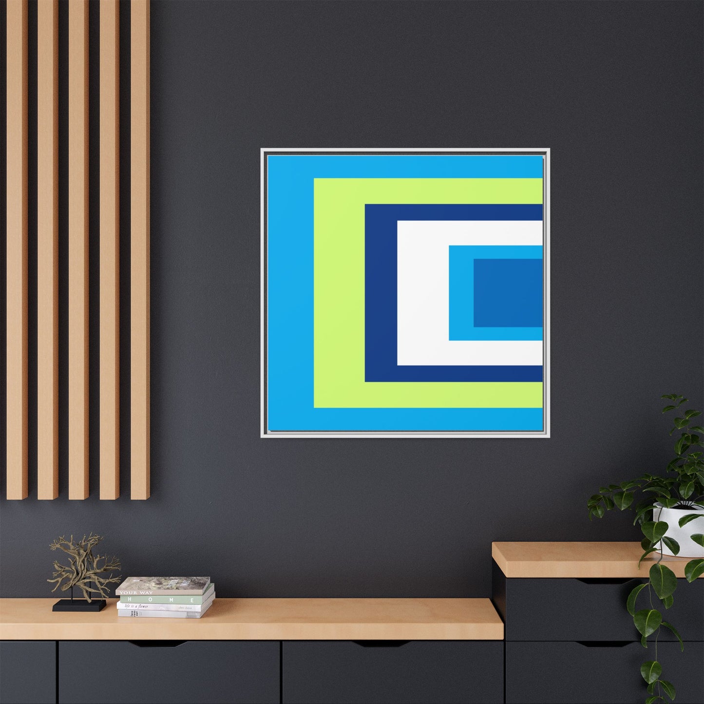 Modern Framed Geometric Canvas Art | Bold Color Meets Clean Framing