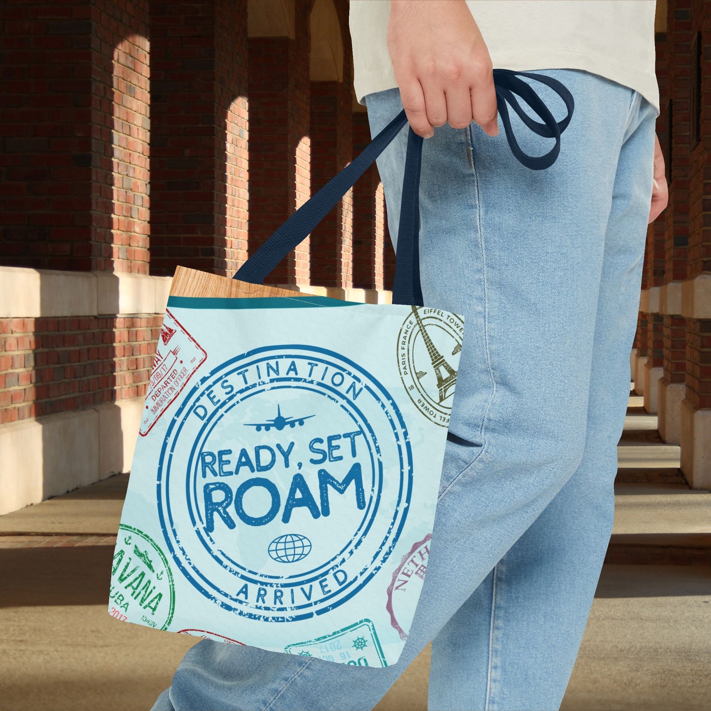 Ready, Set, Roam – Passport Stamp Tote Bag – 3 Sizes | Designed for Adventurers!