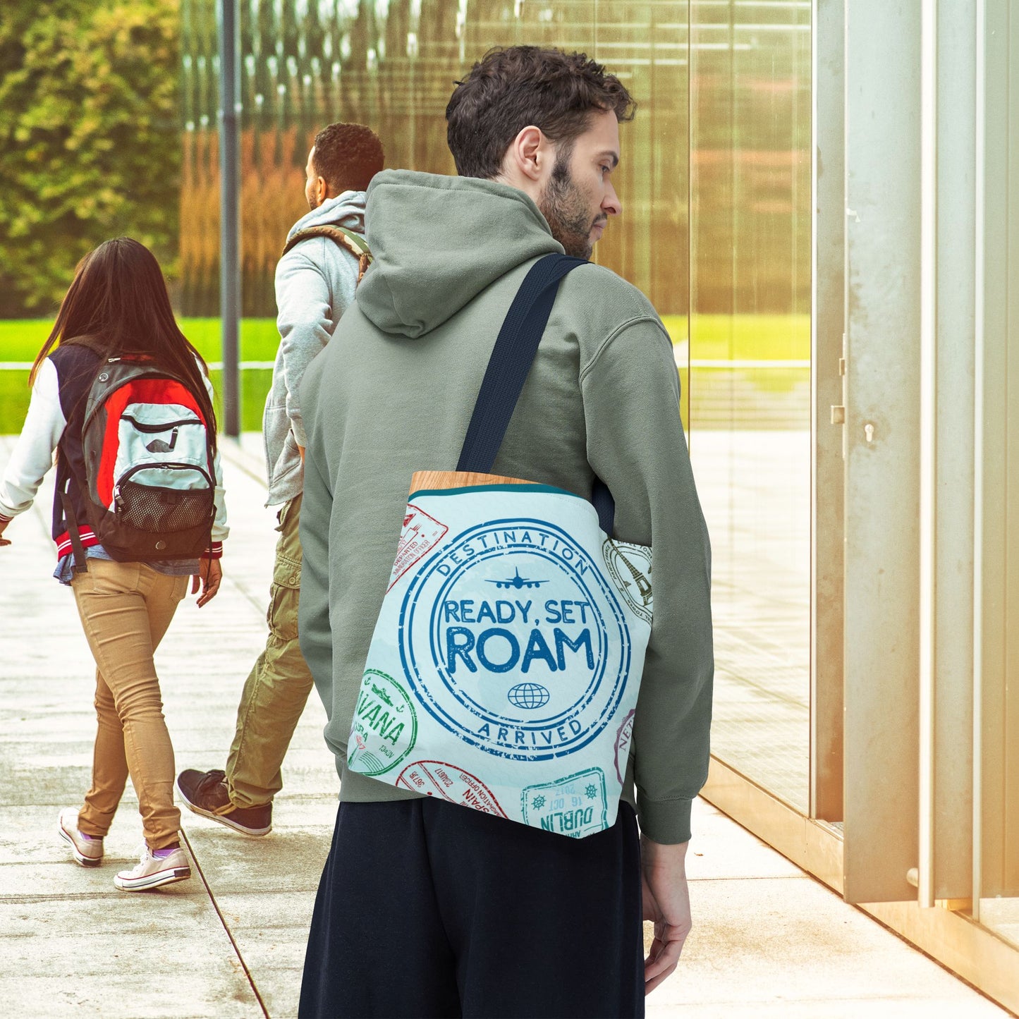 Ready, Set, Roam – Passport Stamp Tote Bag – 3 Sizes | Designed for Adventurers!