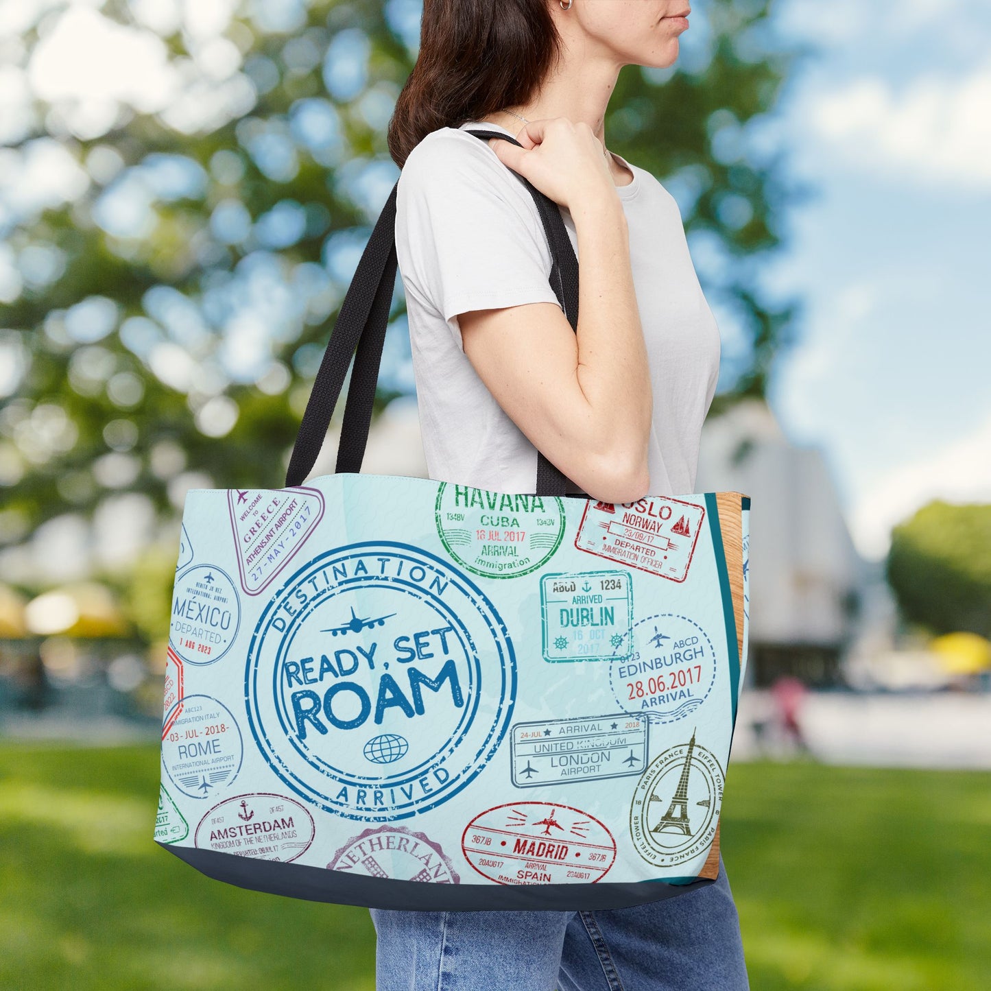Ready, Set, Roam – Passport Stamp XL Tote Bag | Designed for Adventurers