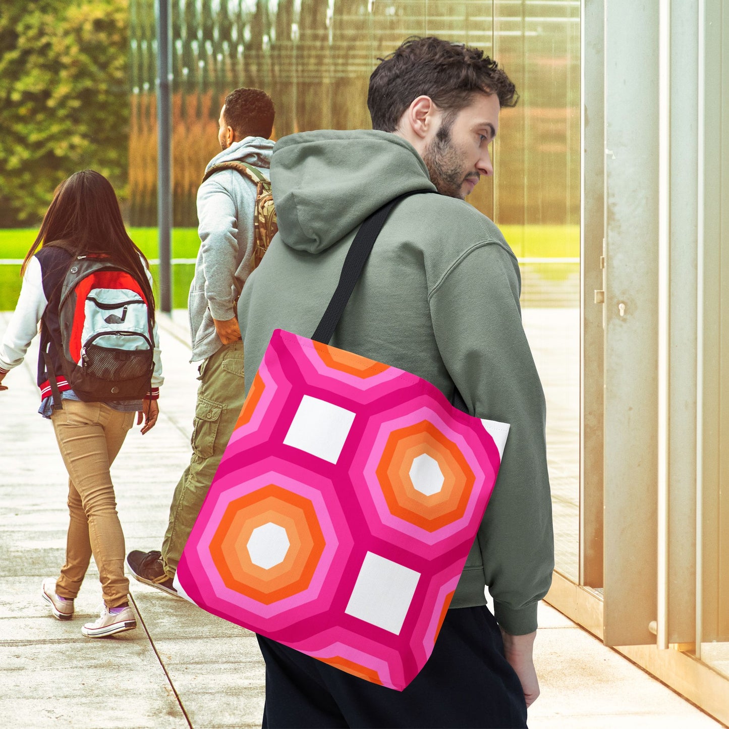 Geometric Art Tote Bag – 3 sizes | Bold lines. Vivid color. Retro with a modern twist.