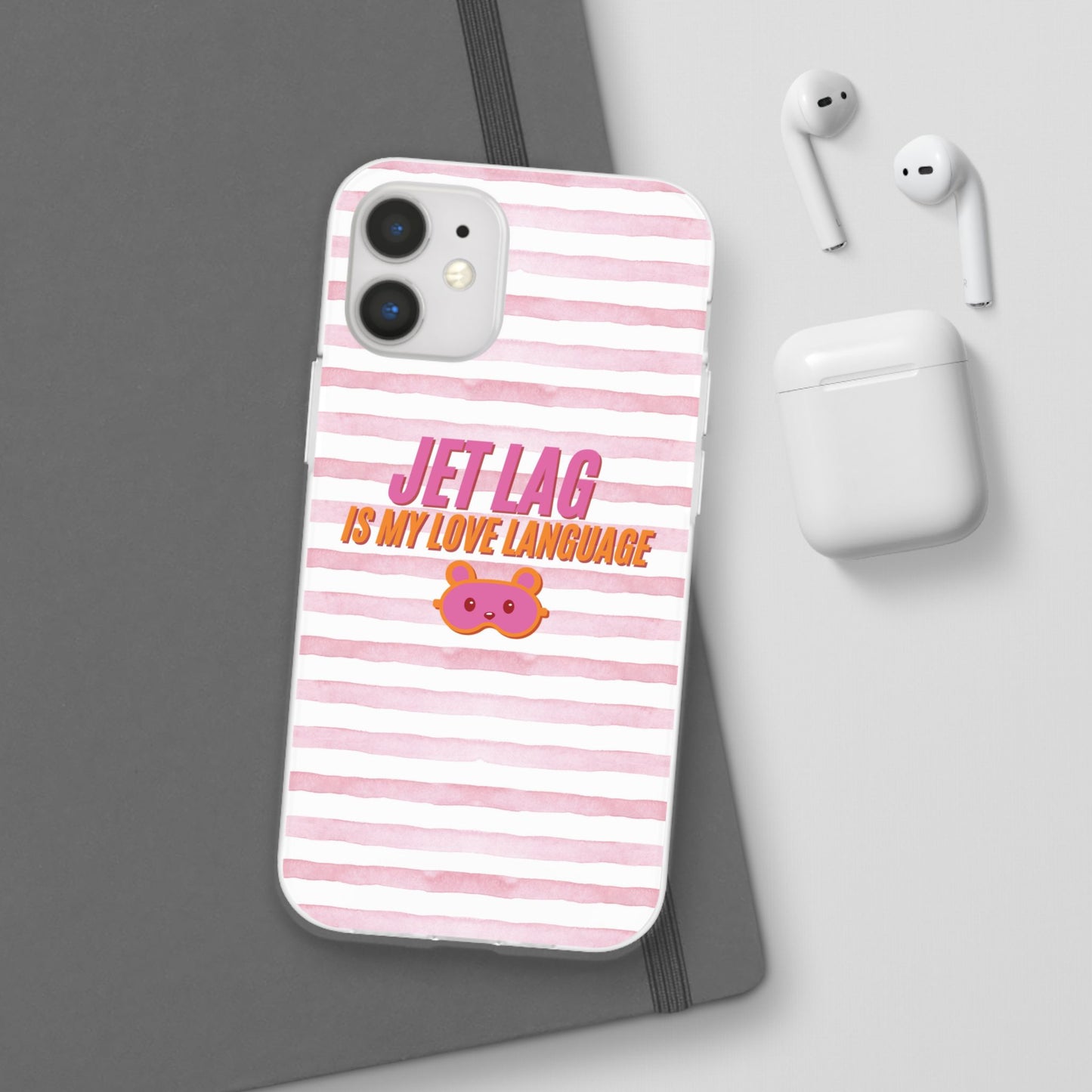 Phone Case - Jetlag is My Love Language Pink Stripe Flexi Case