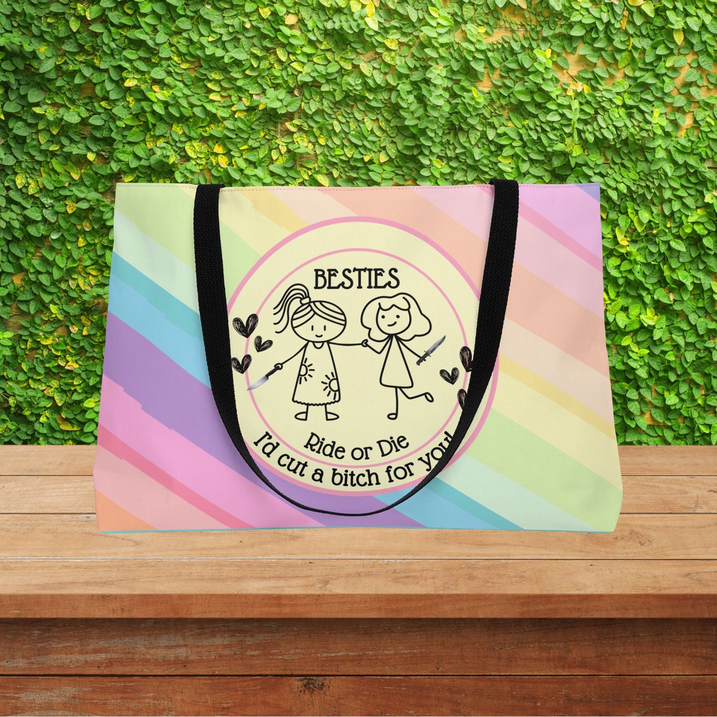 Besties “I’d Cut a Bitch for You”  XL Tote Bag | Oversized  Carry-All | Carry-All Weekender Beach Tote | 💖 Personalize It