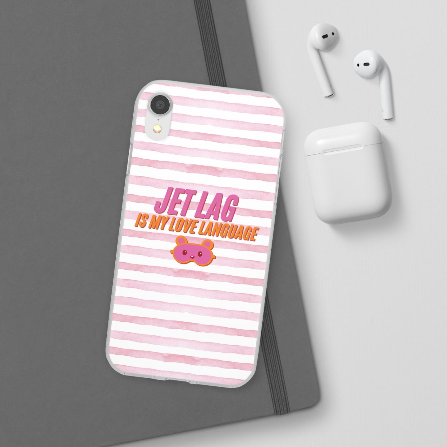 Phone Case - Jetlag is My Love Language Pink Stripe Flexi Case
