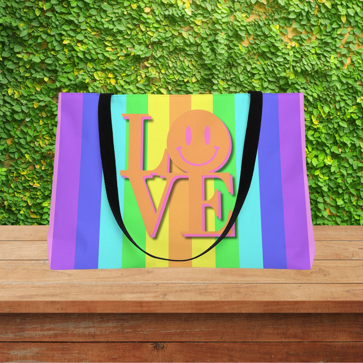 Pastel Stripe LOVE XL Tote Bag | Carry-All Weekender Beach Tote