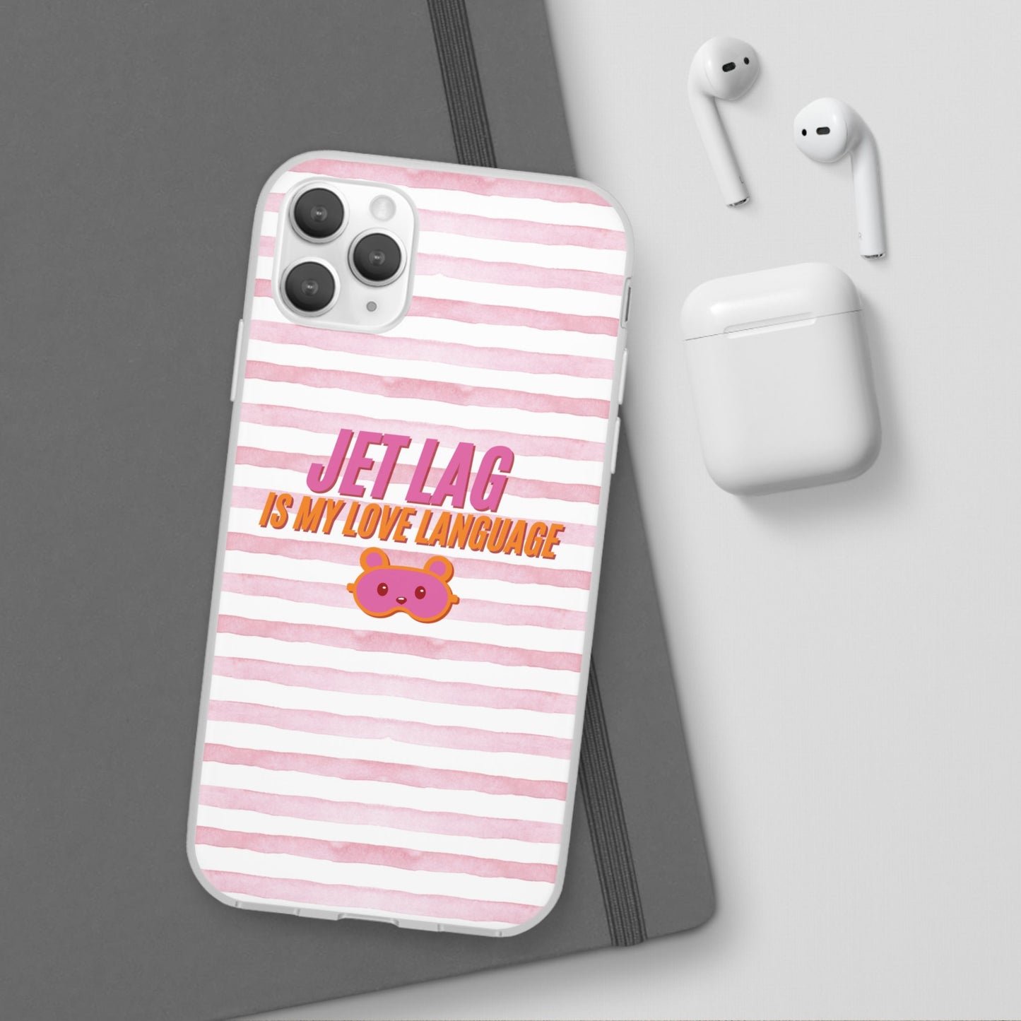 Phone Case - Jetlag is My Love Language Pink Stripe Flexi Case