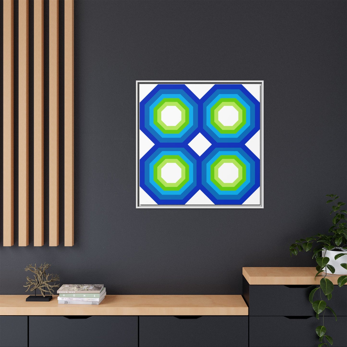 Modern Framed Geometric Canvas Art | Bold Color Meets Clean Framing