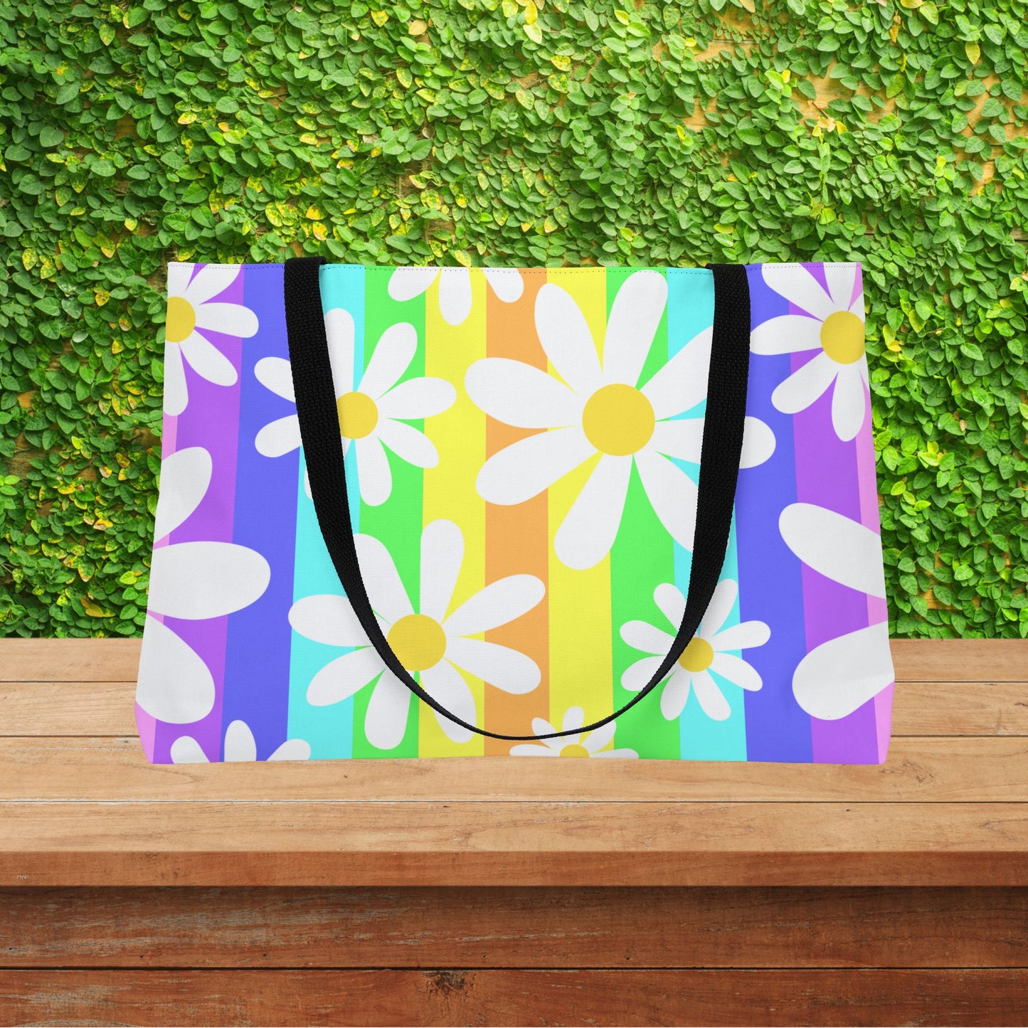 Flower Power Stripe — XL Tote Bag | Carry-All