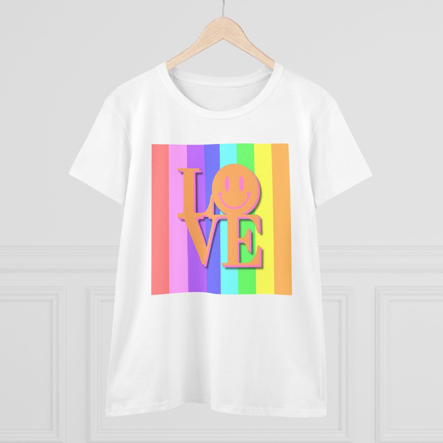 Universal Pastel Rainbow Love Sign Women’s T-Shirt – Spread Love in Style