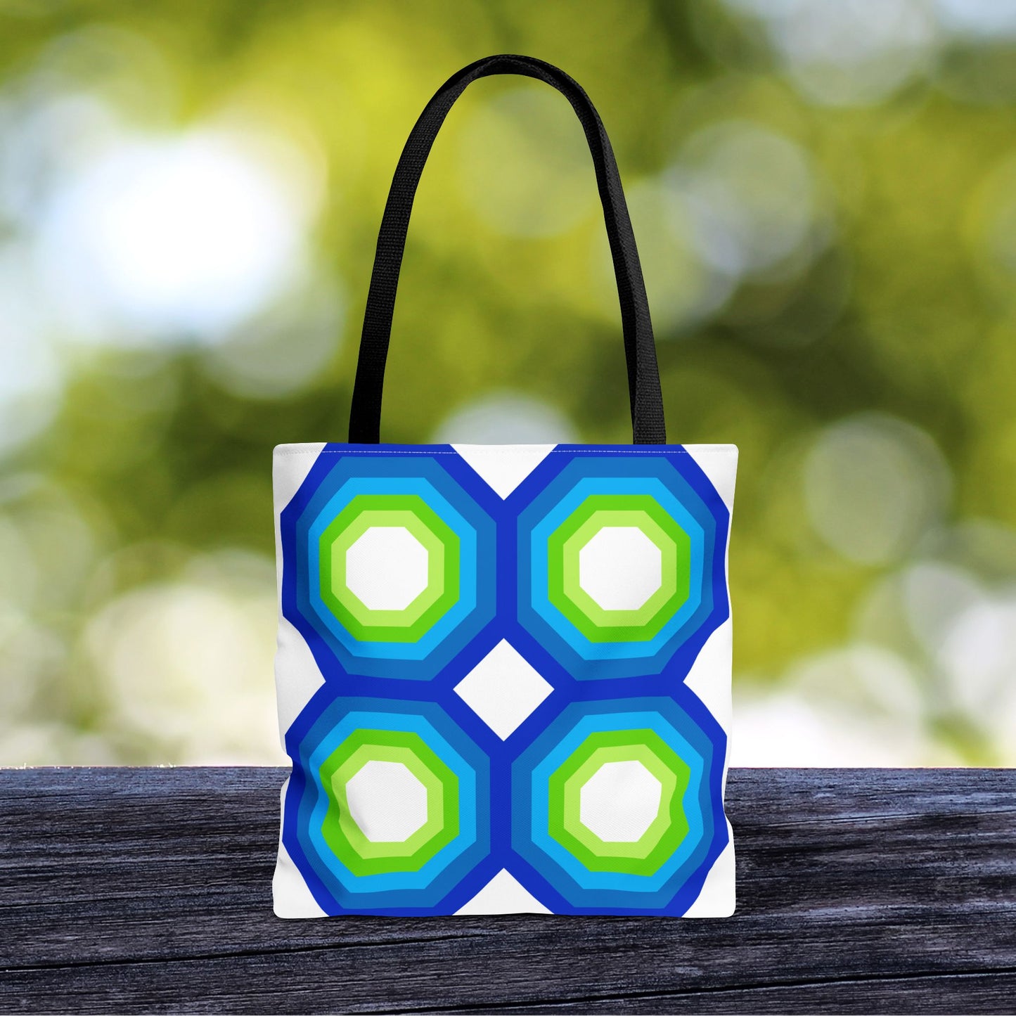 Geometric Art XIV Tote Bag – 3 sizes | Bold lines. Vivid color. Retro with a modern twist.