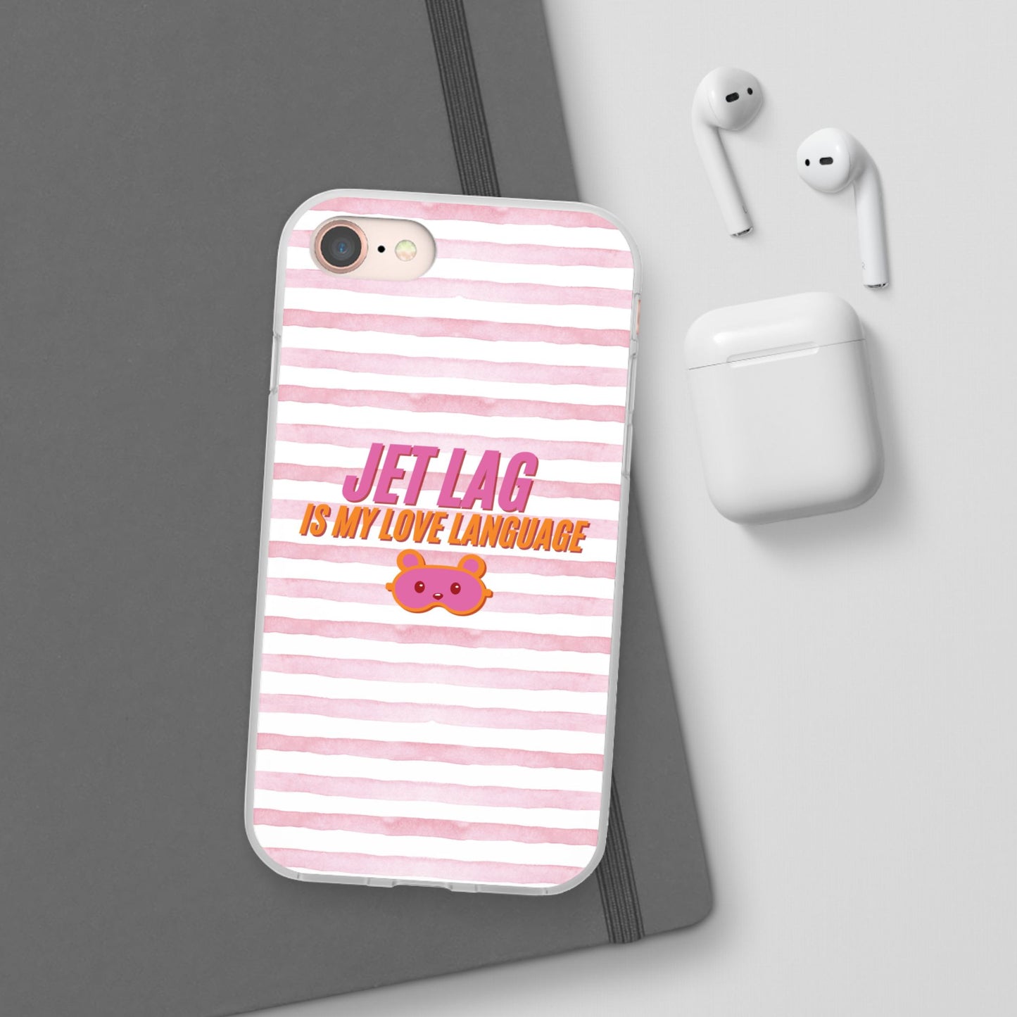 Phone Case - Jetlag is My Love Language Pink Stripe Flexi Case