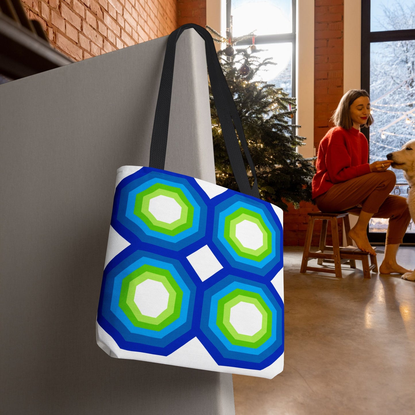 Geometric Art XIV Tote Bag – 3 sizes | Bold lines. Vivid color. Retro with a modern twist.