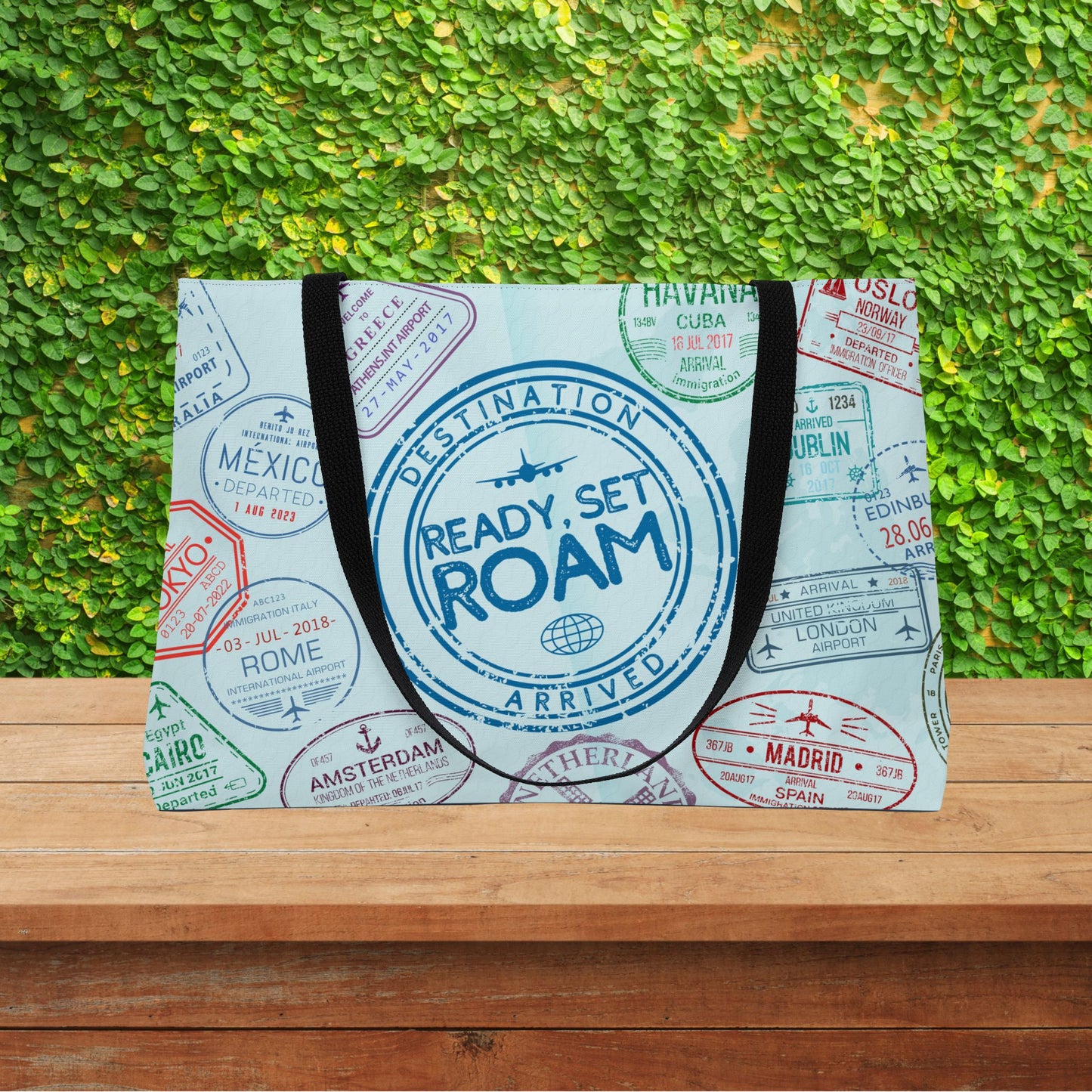 Ready, Set, Roam – Passport Stamp XL Tote Bag | Designed for Adventurers
