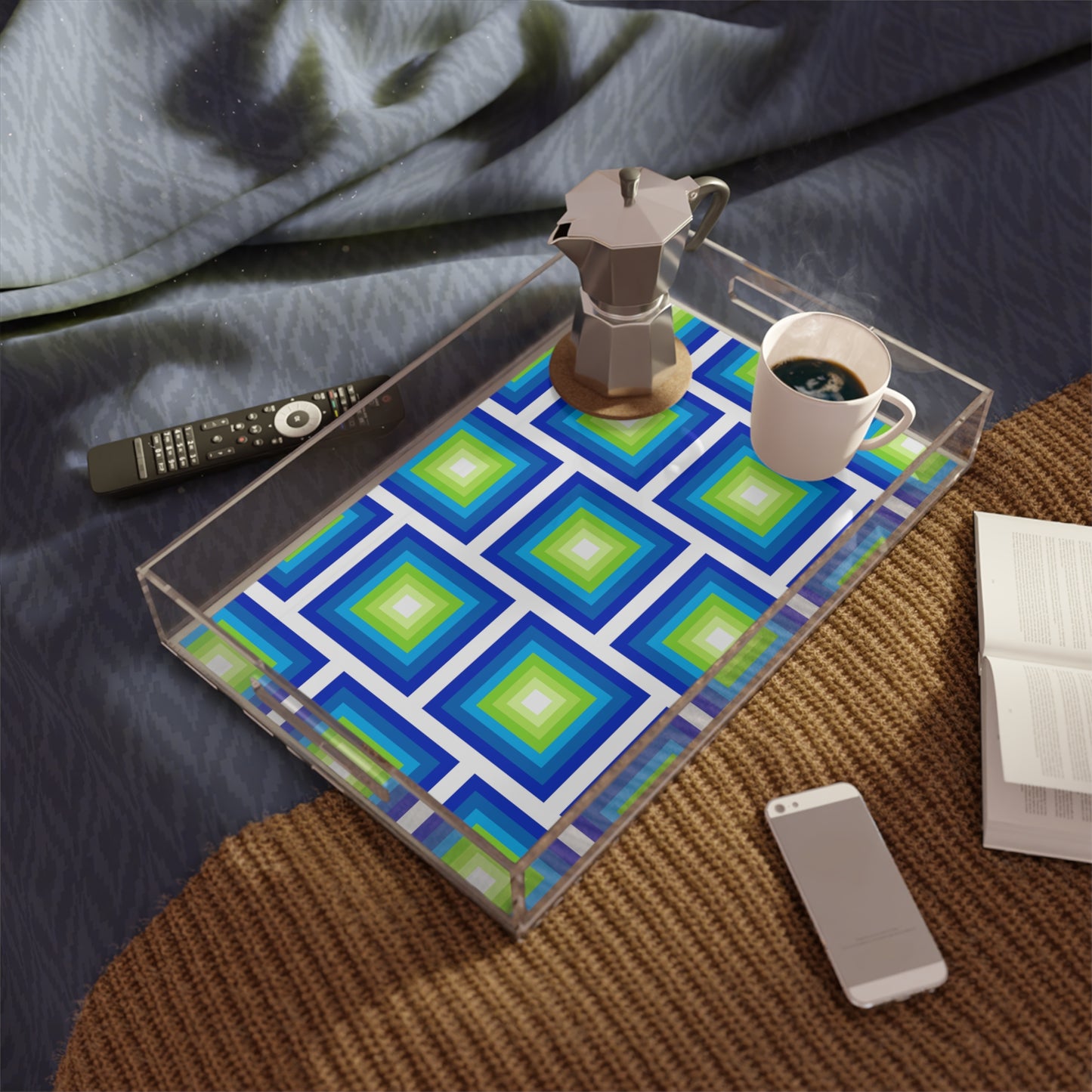 Modern Acrylic Tray with Bold Geometric Artwork