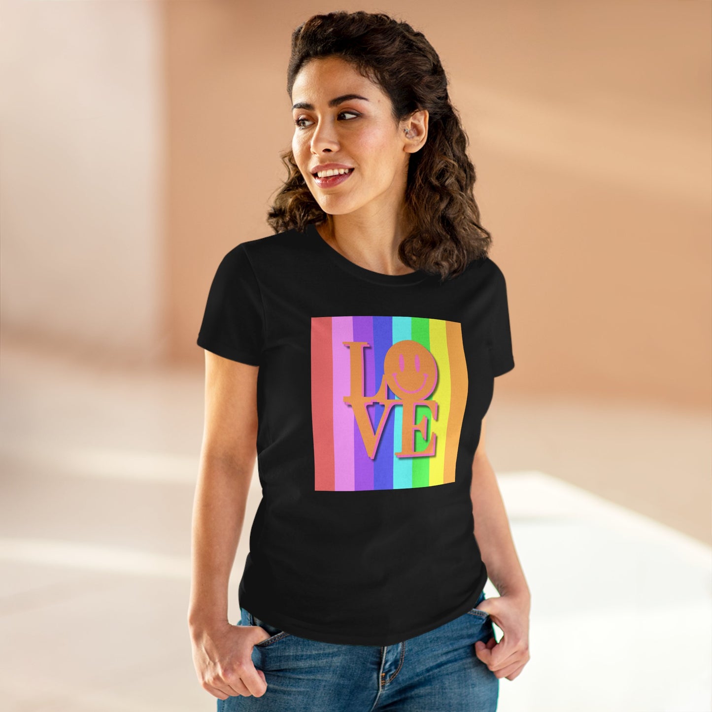Universal Pastel Rainbow Love Sign Women’s T-Shirt – Spread Love in Style
