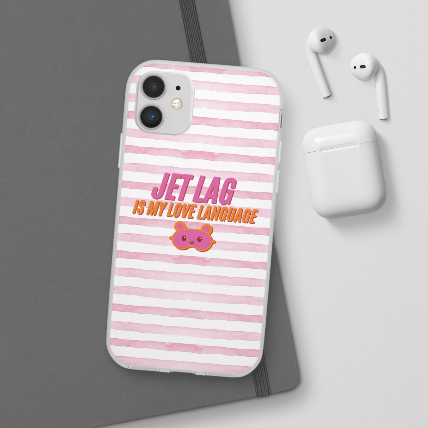 Phone Case - Jetlag is My Love Language Pink Stripe Flexi Case