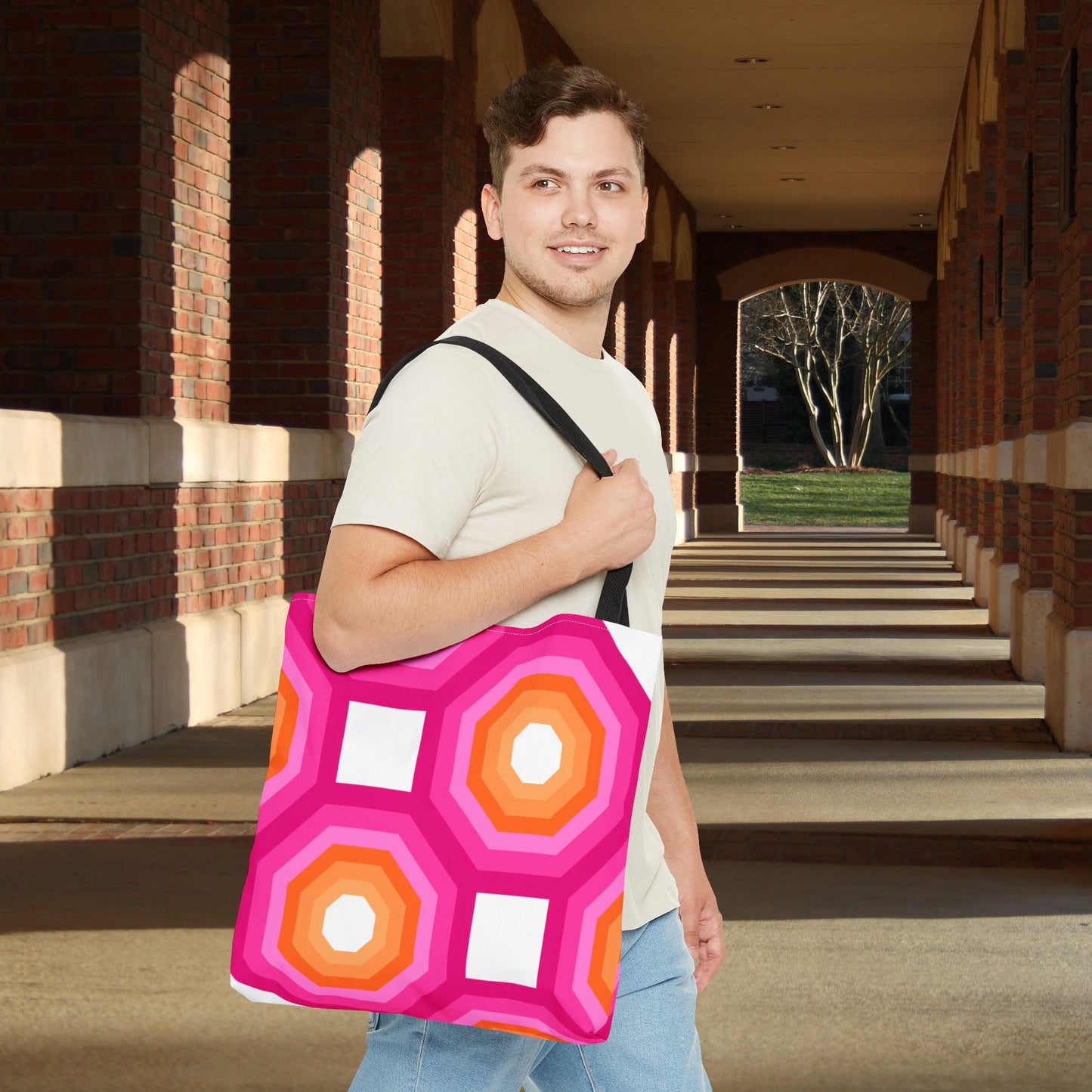Geometric Art Tote Bag – 3 sizes | Bold lines. Vivid color. Retro with a modern twist.