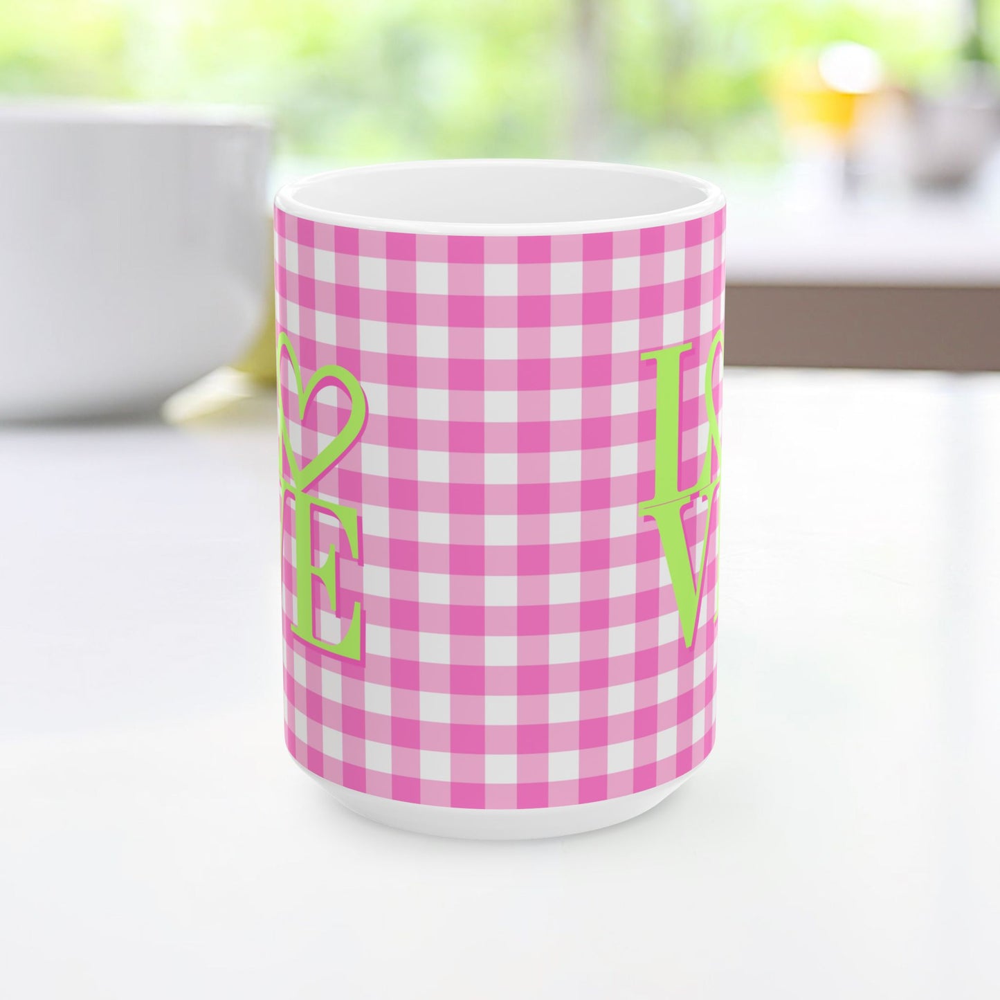 Gingham LOVE Mug – Bold Color, Daily Joy