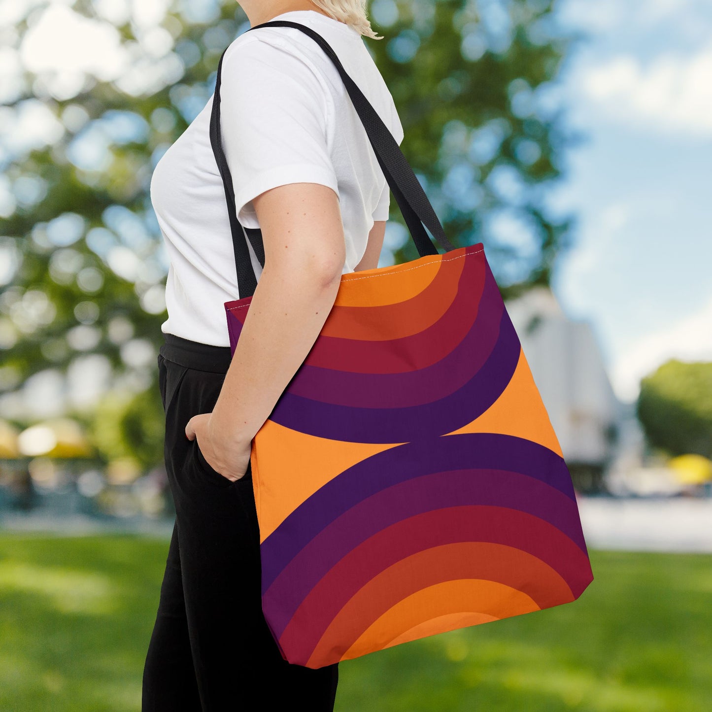 Geometric Art Tote Bag – 3 sizes | Bold lines. Vivid color. Retro with a modern twist.