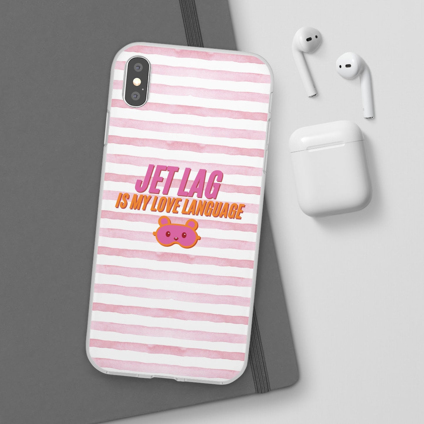 Phone Case - Jetlag is My Love Language Pink Stripe Flexi Case