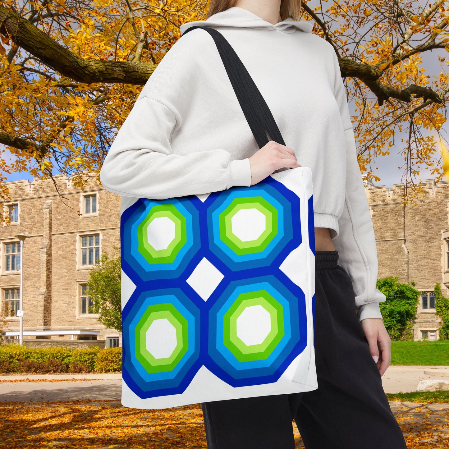 Geometric Art XIV Tote Bag – 3 sizes | Bold lines. Vivid color. Retro with a modern twist.