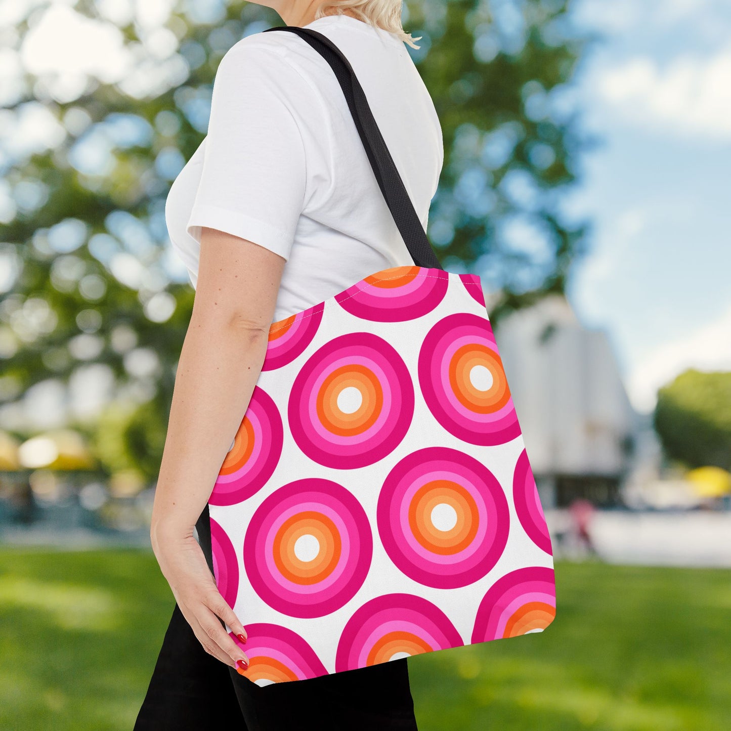 Geometric Art Tote Bag – 3 sizes | Bold lines. Vivid color. Retro with a modern twist.
